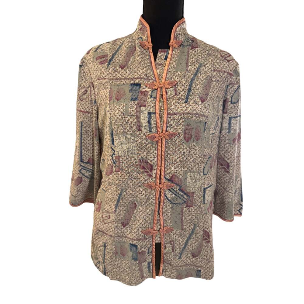 ✨ Vintage 80s 90s Jones New York Mandarin Collar Frog Closure Jacket Blouse ✨